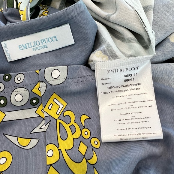 EMILIO PUCCI BLUE GRAY PRINT WRAP DRESS SIZE MODEL 66RH11 IT 42 / US 8 NWOTS! - Picture 12 of 13